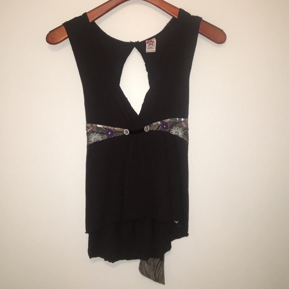 Free People black embroidered waist top